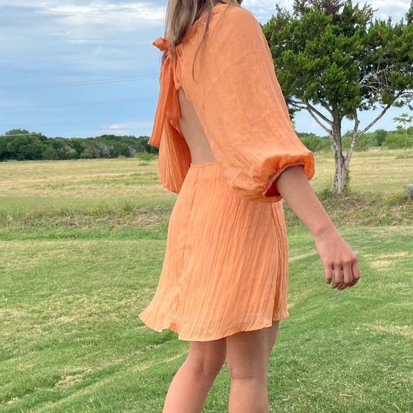 VICI Dolls Orange Kaiga Blackless Short Plisse Dress - Picture 5 of 11